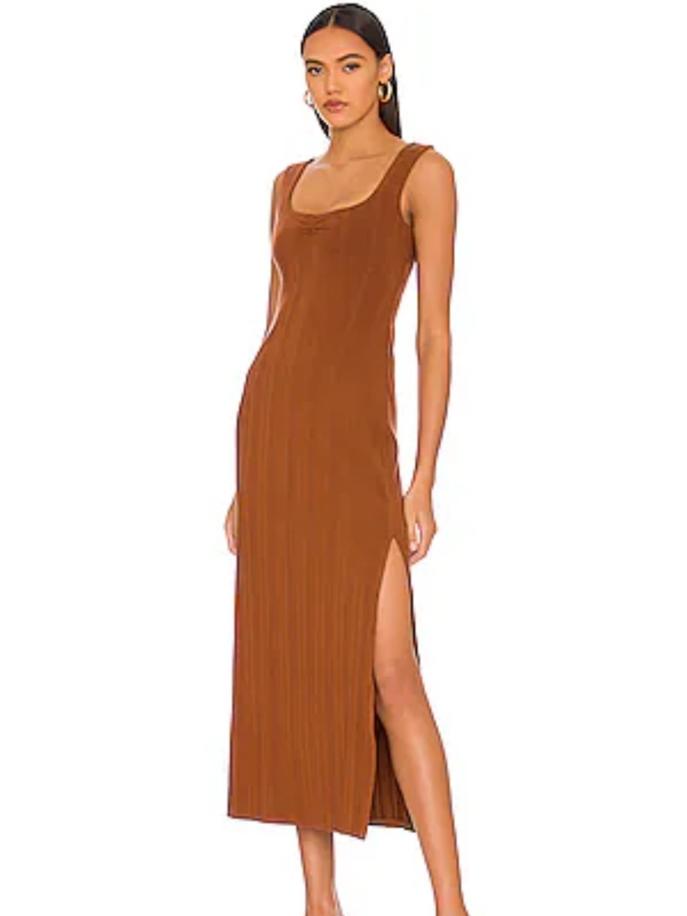 LSpace Francesca Dress Coffee brown knit midi strappy back Revolve M